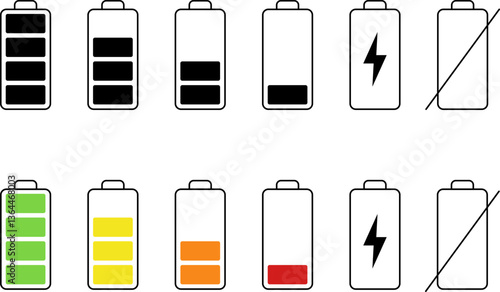 Battery life icon set, battery charge indicator. Battery charge level indicator. Charge battery Icon Set. Battery Charging And Power Level Symbol Collection. Isolated Vector Illustration