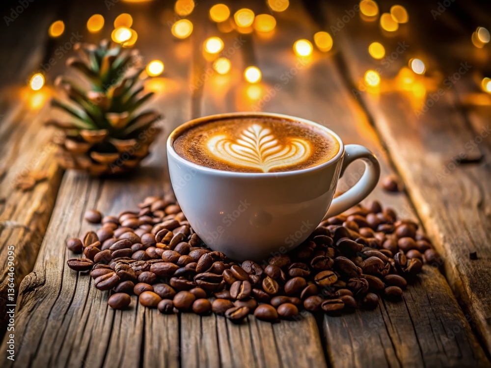 Latte Art Tree Coffee Beans Wooden Background - High-Resolution Stock Photo Latte Art Tree Coffee Beans Wooden Background - High-Resolution Stock Photo