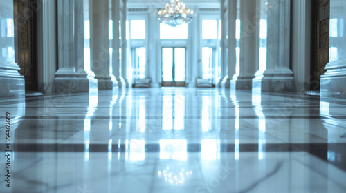 Polished marble floors in a luxury hotel lobby 