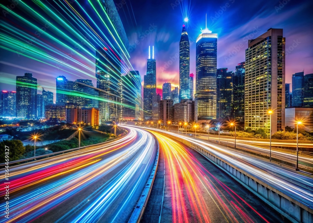 Fototapeta premium Long Exposure Light Trails City Night Pandemic Recovery 3G Rules