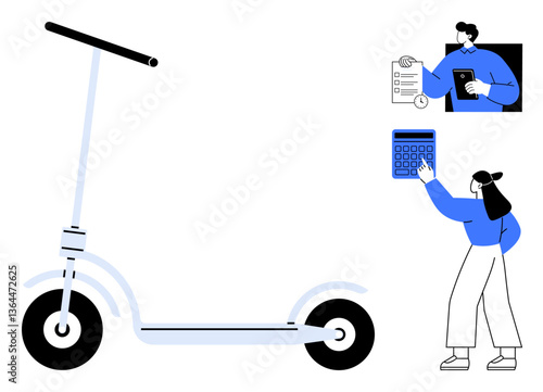 Electric scooter rental concept with mobile payment interaction and user interface. Ideal for transportation, mobility, sharing economy, technology, urban living, digital tools, sustainable travel