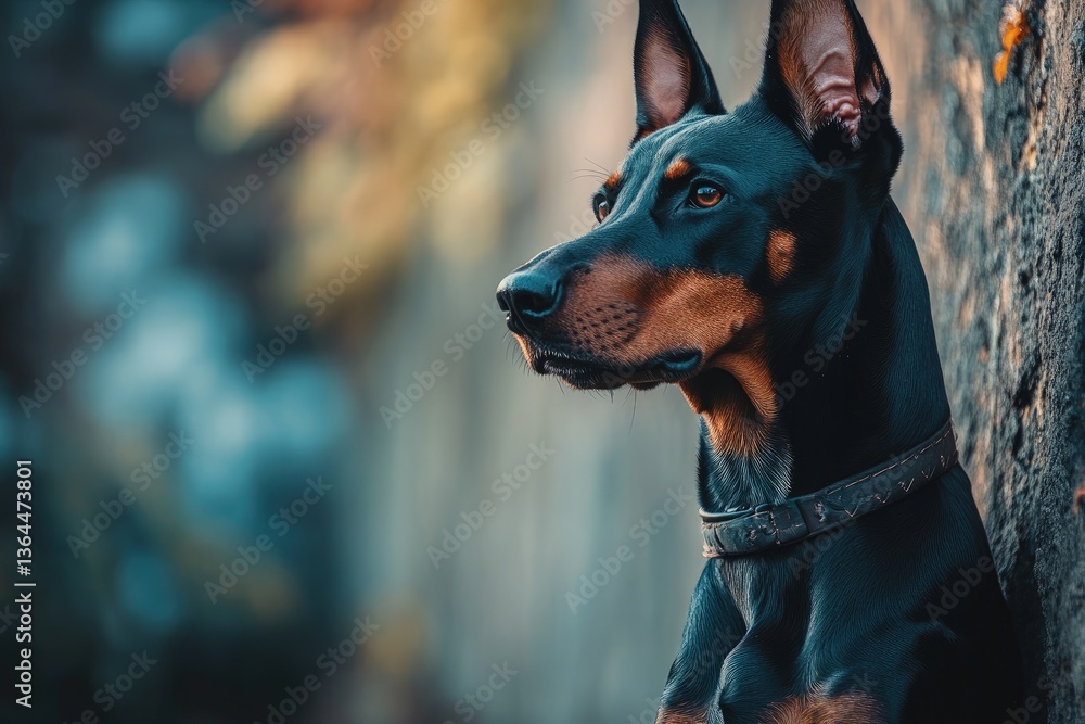 Doberman Pinscher in alert stance, sleek black and brown fur, sharp expression, isolated. Doberman Pinscher in alert stance, sleek black and brown fur, sharp expression, isolated.