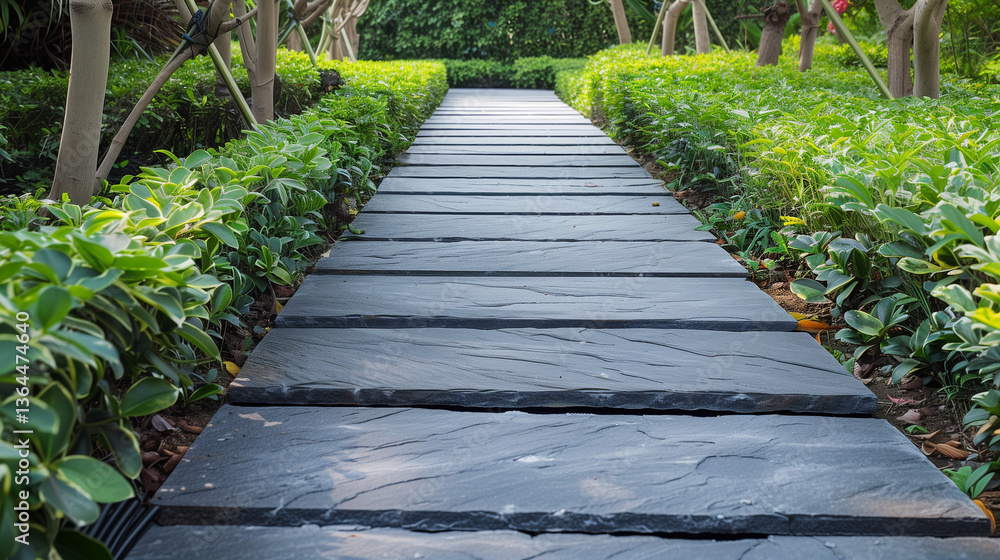 Obraz premium Slate tiles in a garden pathway