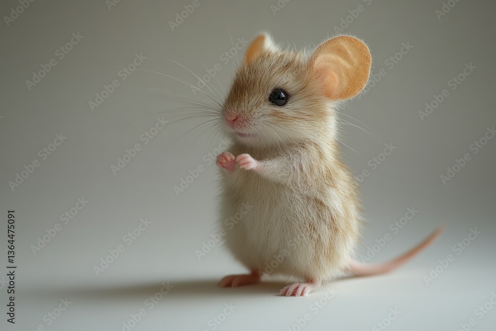 Mouse standing on hind legs, small pink paws, detailed soft fur, isolated. Mouse standing on hind legs, small pink paws, detailed soft fur, isolated.