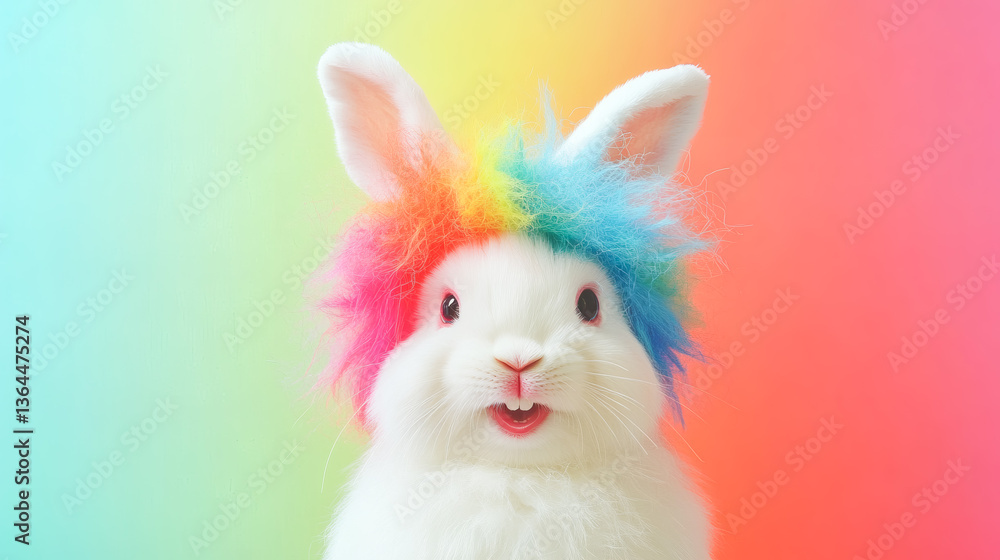 Obraz premium Rainbow Carnival Bunny: photography education or social media spring campaign.Generative AI