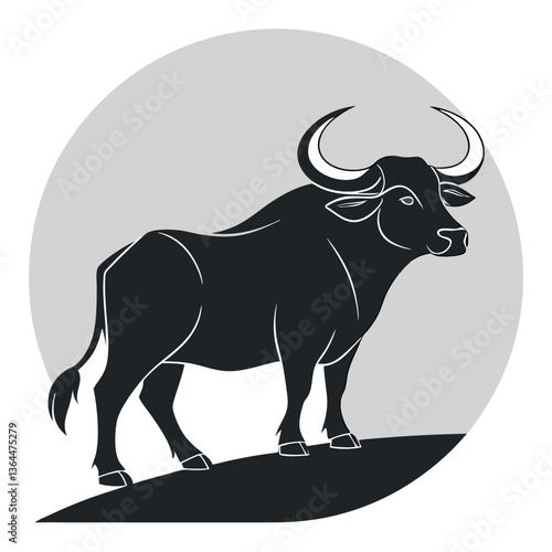 Big ox black silhouette minimalist illustration. 