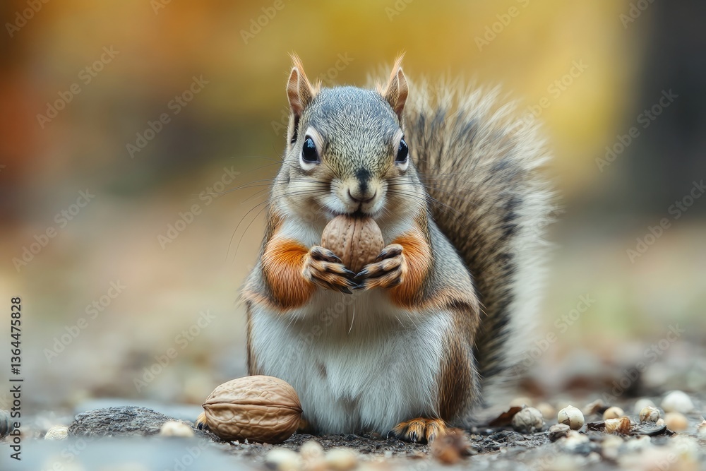 Squirrel sitting with a nut, bushy tail, large expressive eyes, isolated. Squirrel sitting with a nut, bushy tail, large expressive eyes, isolated.