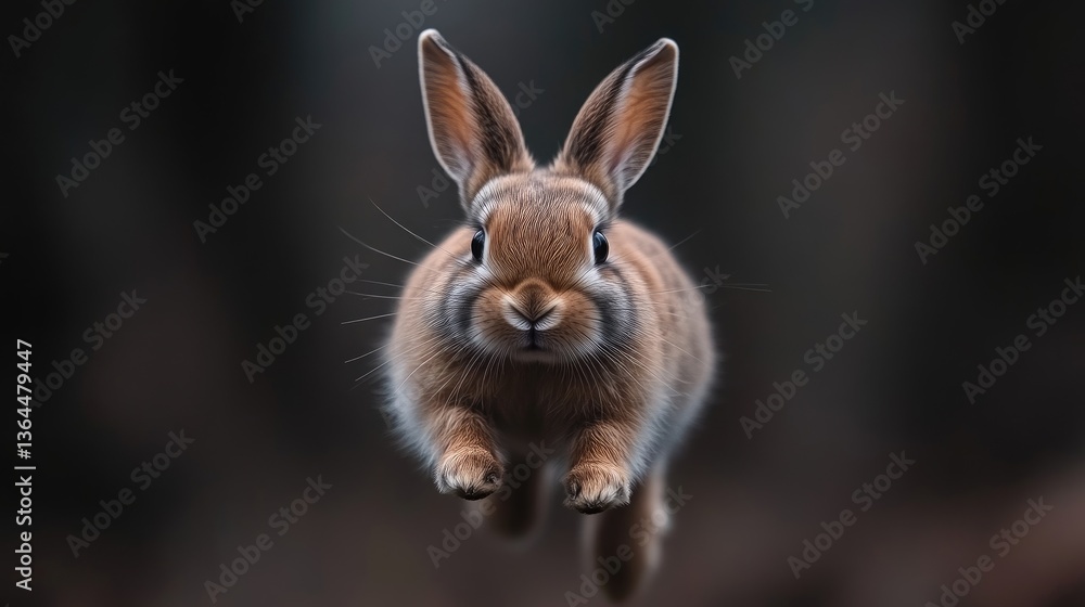Obraz premium Adorable rabbit mid-leap, focused gaze