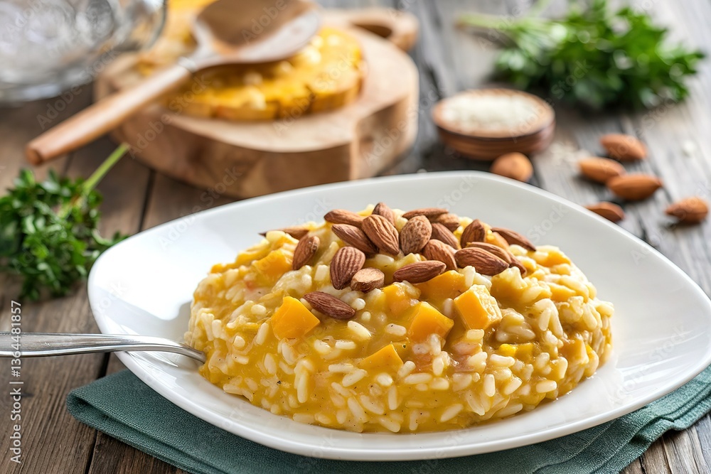 Vegan risotto with butternut squash and almonds Vegan risotto with butternut squash and almonds