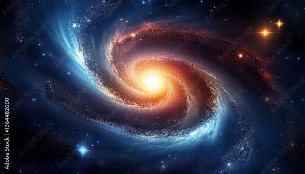 A vibrant galaxy with swirling blue and golden hues, showcasing a bright core and stars set against a deep black space background. A vibrant galaxy with swirling blue and golden hues, showcasing a bright core and stars set against a deep black space background.