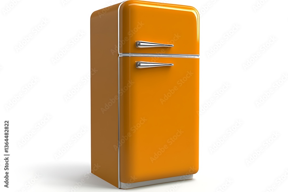 Retro Orange Refrigerator Isolated on White Background. Possible use for Food, Kitchen, or Interior Design Retro Orange Refrigerator Isolated on White Background. Possible use for Food, Kitchen, or Interior Design