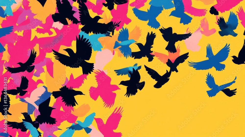 Fototapeta premium Colorful Birds Flying Abstract Background.