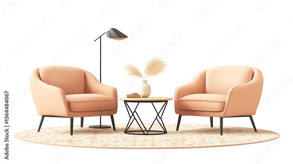Fototapeta premium Cozy Living Room Armchairs Table.