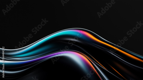 Abstract holographic curved wave fluids flowing on black background,transparent blue orange violet black gradient glass or metal flow background for banner wallpaper poster cover design with design