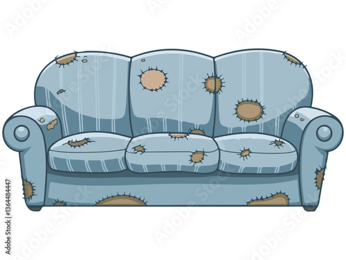 Broken blue striped sofa