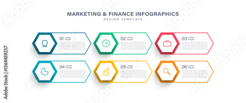 Hexagons 6 steps vector business and marketing infographics design presentation template