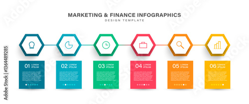 Hexagons 6 steps vector infographics design template with icons