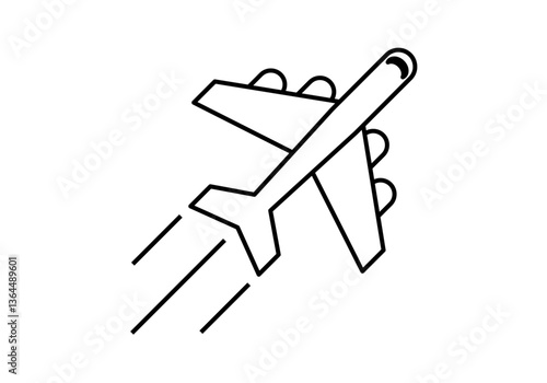 Icono negro de avión comercial volando