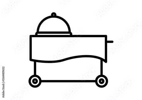 Icono negro de carrito con ruedas y bandeja de comida de hotel