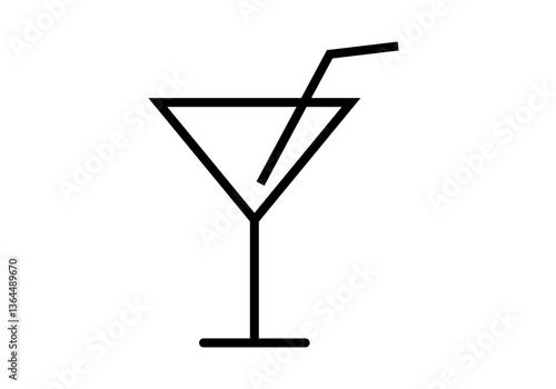 Icono negro de copa de coctel con pajita