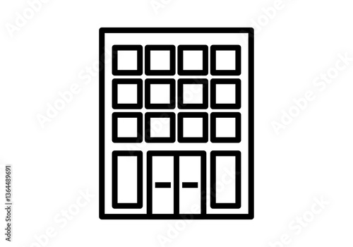 Icono negro de edificio de oficina en fondo blanco