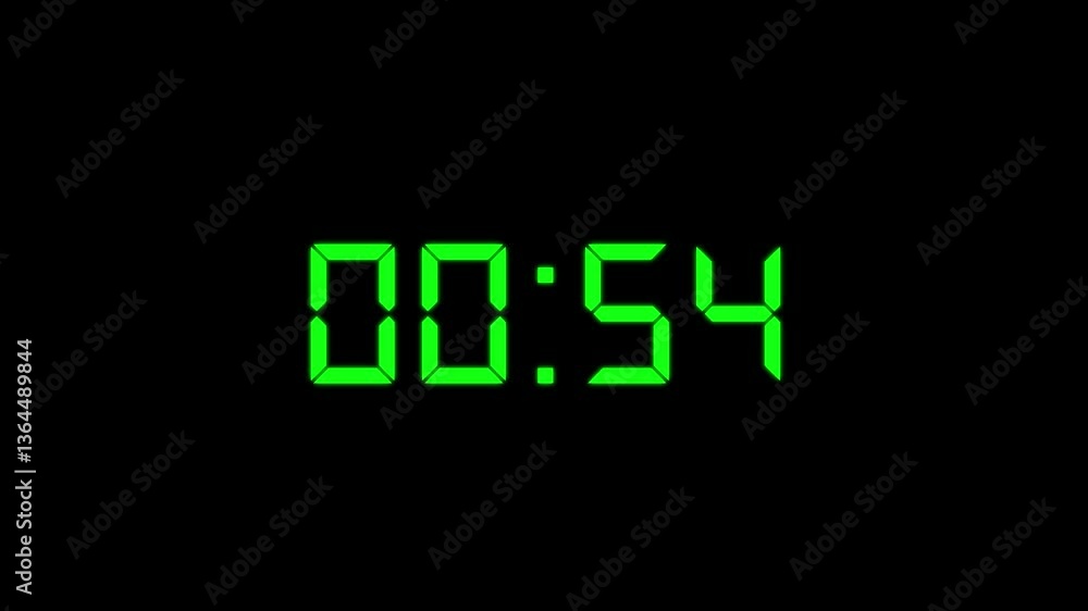 Digital Clock Countdown Timer - 1 Minute 60s. Digital clock count, Digital Counting animation, Time counter symbol and countdown, Alarm Clock Timekeeper or Watch Chronometer, Overlay Alpha Layered Digital Clock Countdown Timer - 1 Minute 60s. Digital clock count, Digital Counting animation, Time counter symbol and countdown, Alarm Clock Timekeeper or Watch Chronometer, Overlay Alpha Layered