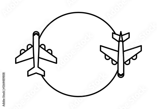 Icono negro de dos aviones en círculo representando trasbordo de avión