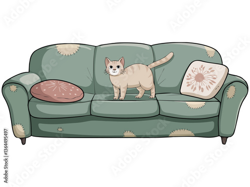 Sofa scratched by cat