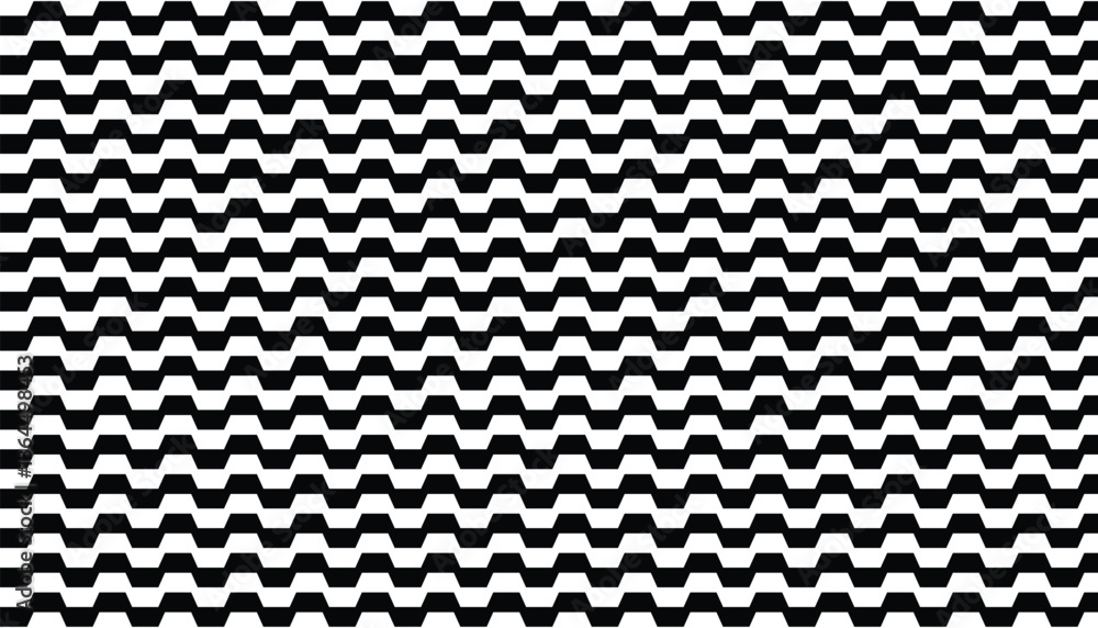 Repeating black and white wave texture in portuguese pavement style. black and white seamless vector pattern background