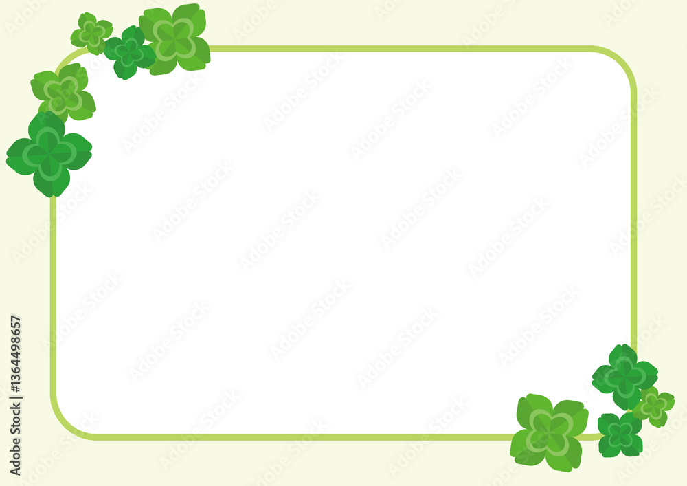 Fototapeta premium 四葉のクローバーフレーム横