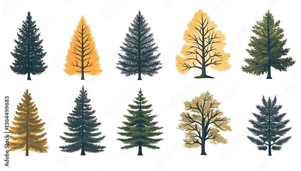 Obraz premium Vector Trees Illustration Set.