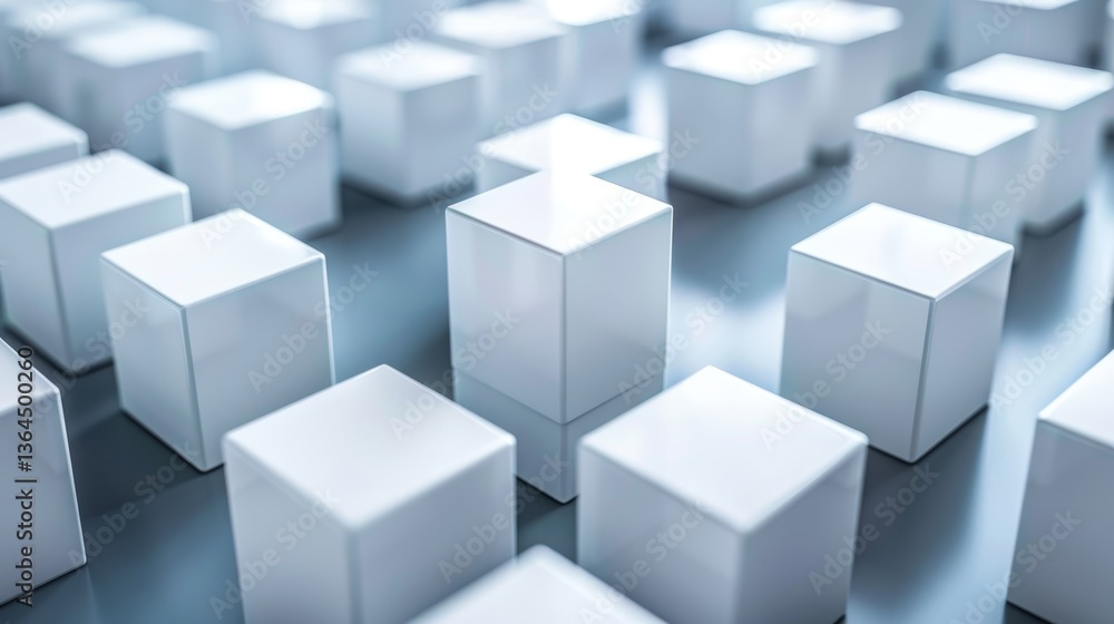 Aligned white cubes casting soft shadows on a monochrome background in modern minimalist design Aligned white cubes casting soft shadows on a monochrome background in modern minimalist design