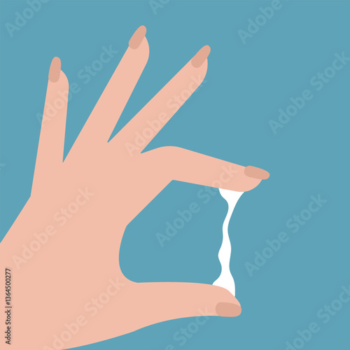 White sticky vaginal discharge in hand woman against isolated background. vector illustration. Vaginal discharge icon. woman vaginal healths.