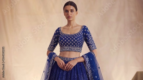 Royal blue lehenga choli for wedding party traditional indian bridal outfit design