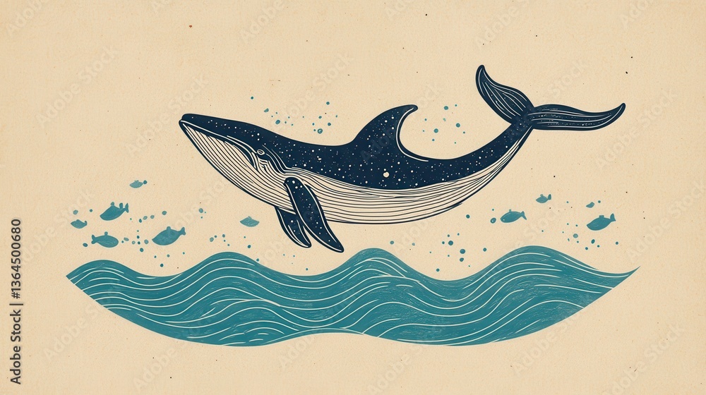 Fototapeta premium Whale Ocean Animal Vintage Illustration Graphic.