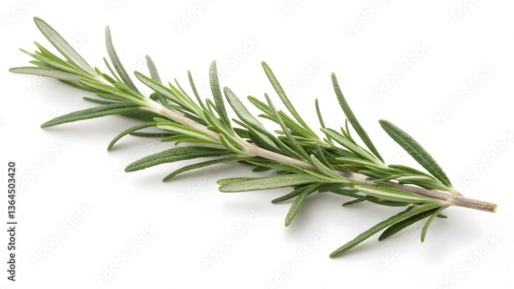 Obraz premium Sprig of Rosemary with Needle-Like Leaves, Isolated on a White Background, widely used for cooking and natural remedies, High-Quality Herbal Stock Image