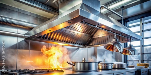 Fototapeta Naklejka Na Ścianę i Meble -  Powerful Commercial Kitchen Exhaust Fan Removing Cooking Fumes