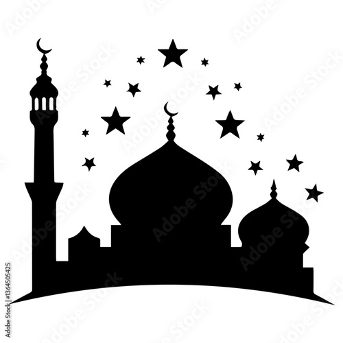 Black mosque icon with stars.