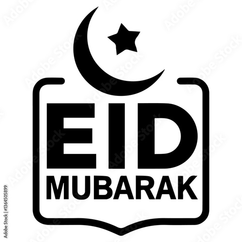 Eid mubarak text with moon and star vector