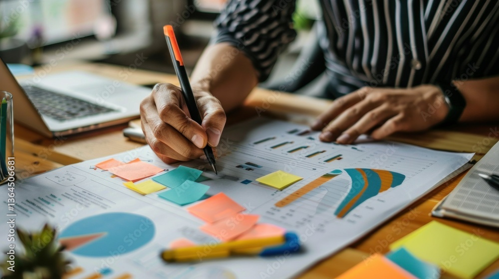 Person working on developing a new business strategy on paper. Person working on developing a new business strategy on paper.