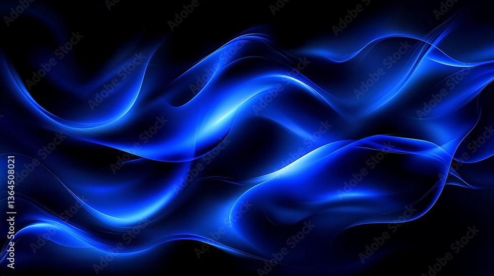 Obraz premium Abstract blue waves flowing gracefully against a black background, creating a serene atmosphere