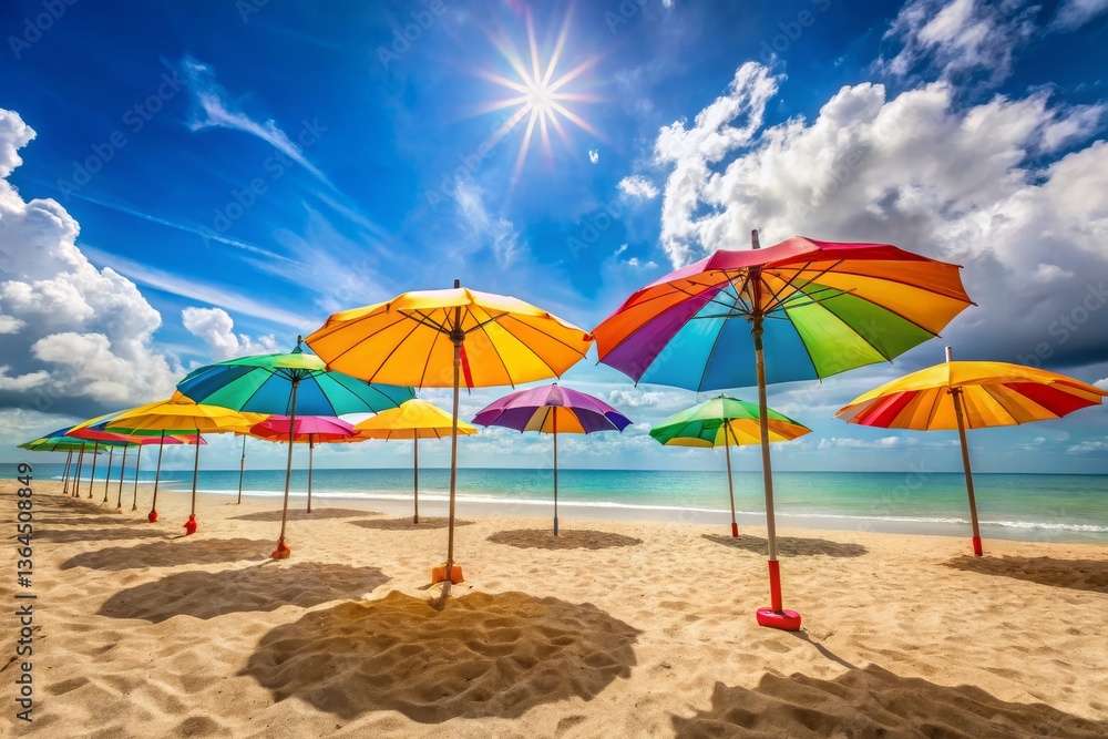 Fototapeta premium Colorful Umbrellas on Tropical Beach