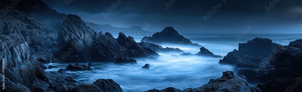 Dramatic Rocky Coastline of Portugal with Moody Blue Sea and Misty Waves Dramatic Rocky Coastline of Portugal with Moody Blue Sea and Misty Waves