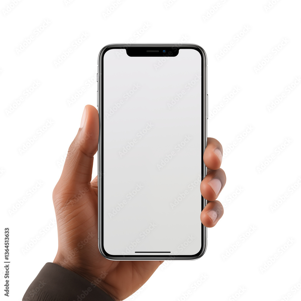 Hand holding smart phone with blank screen isolated on transparent background. Generative ai Hand holding smart phone with blank screen isolated on transparent background. Generative ai