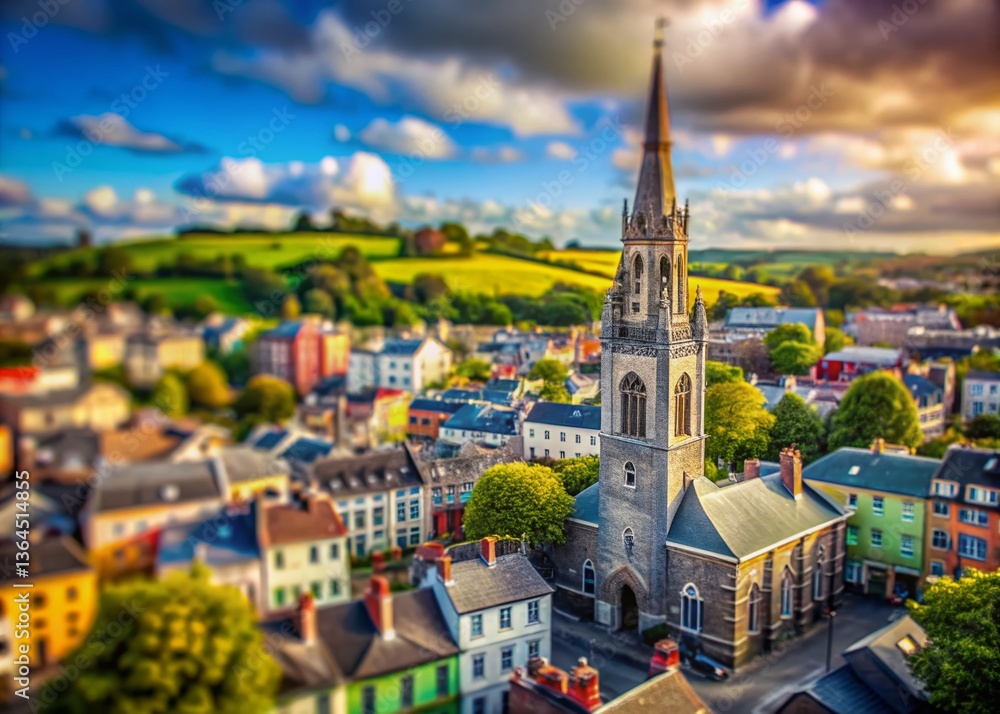 Fototapeta premium Shandon Church Steeple, Cork City Skyline, Ireland - Tilt-Shift Miniature Photography