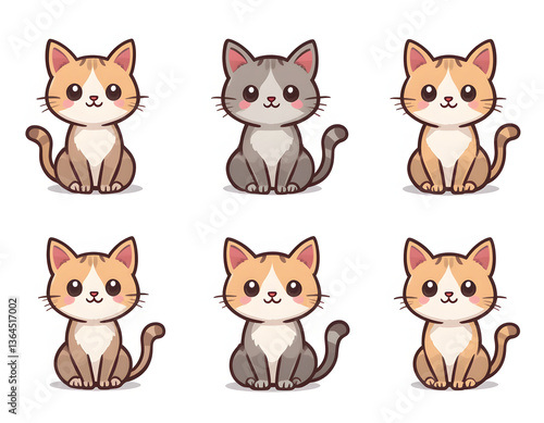 Set Of Cute Cartoon Cat Icons Isolated