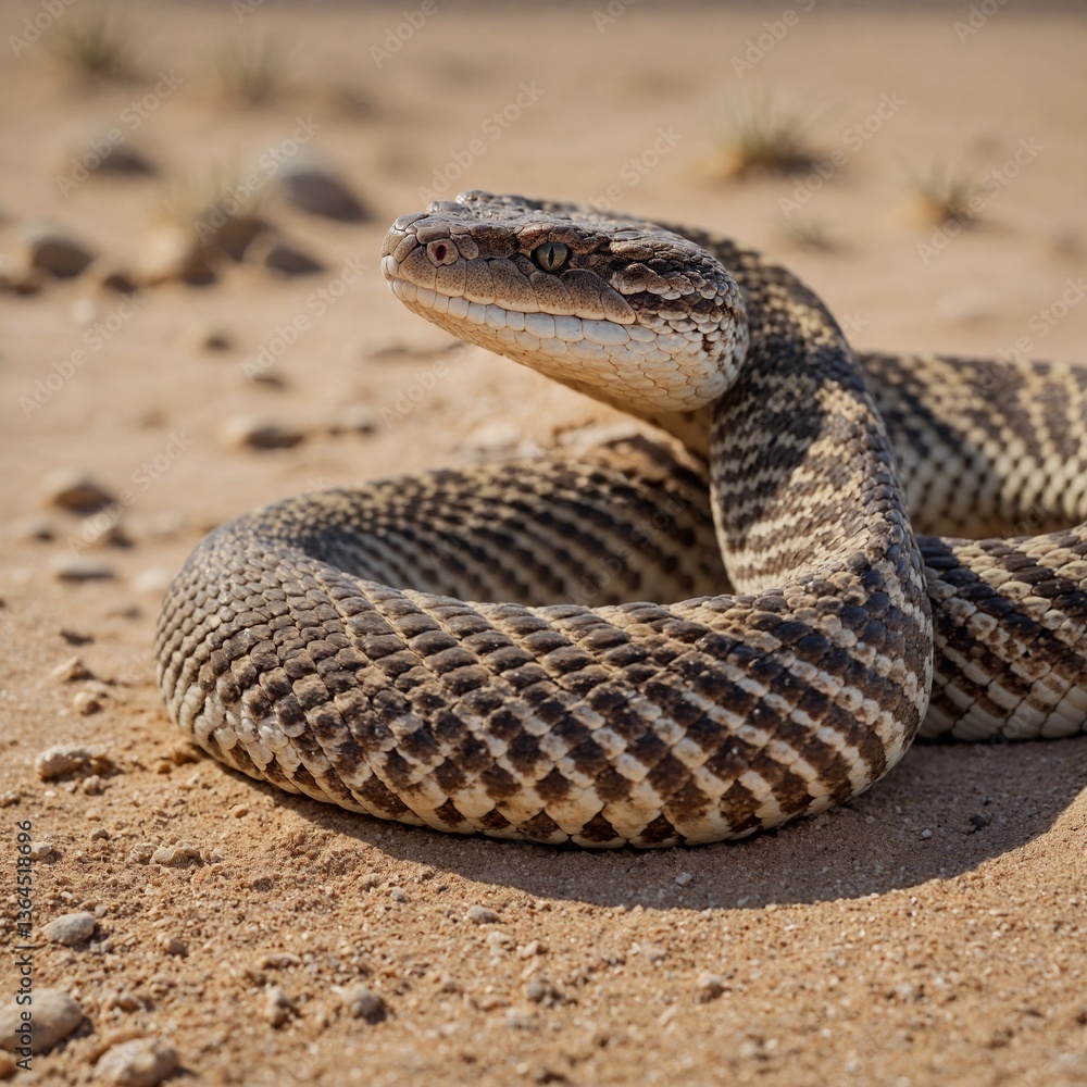 Obraz premium Rattlesnake Coiled and Ready in a Desert.