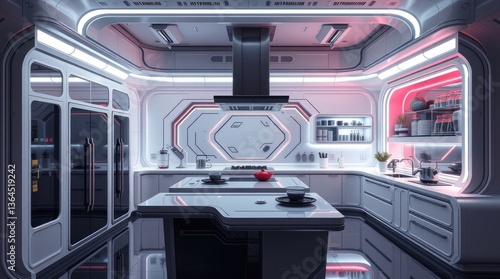 Fototapeta Naklejka Na Ścianę i Meble -  Futuristic kitchen showcases sleek design and advanced technological integration