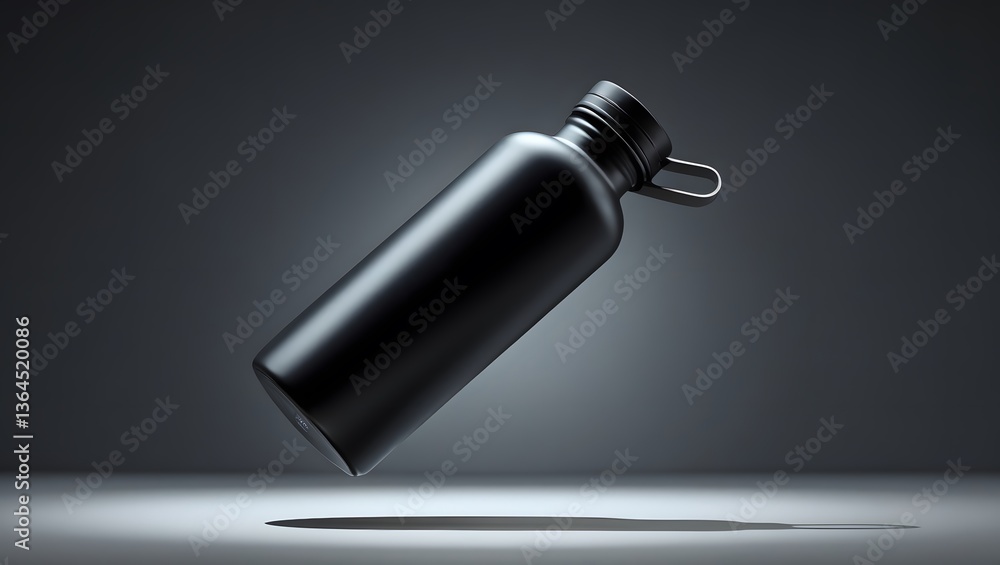 Fototapeta premium Black Metal Floating Water Bottle Mockup