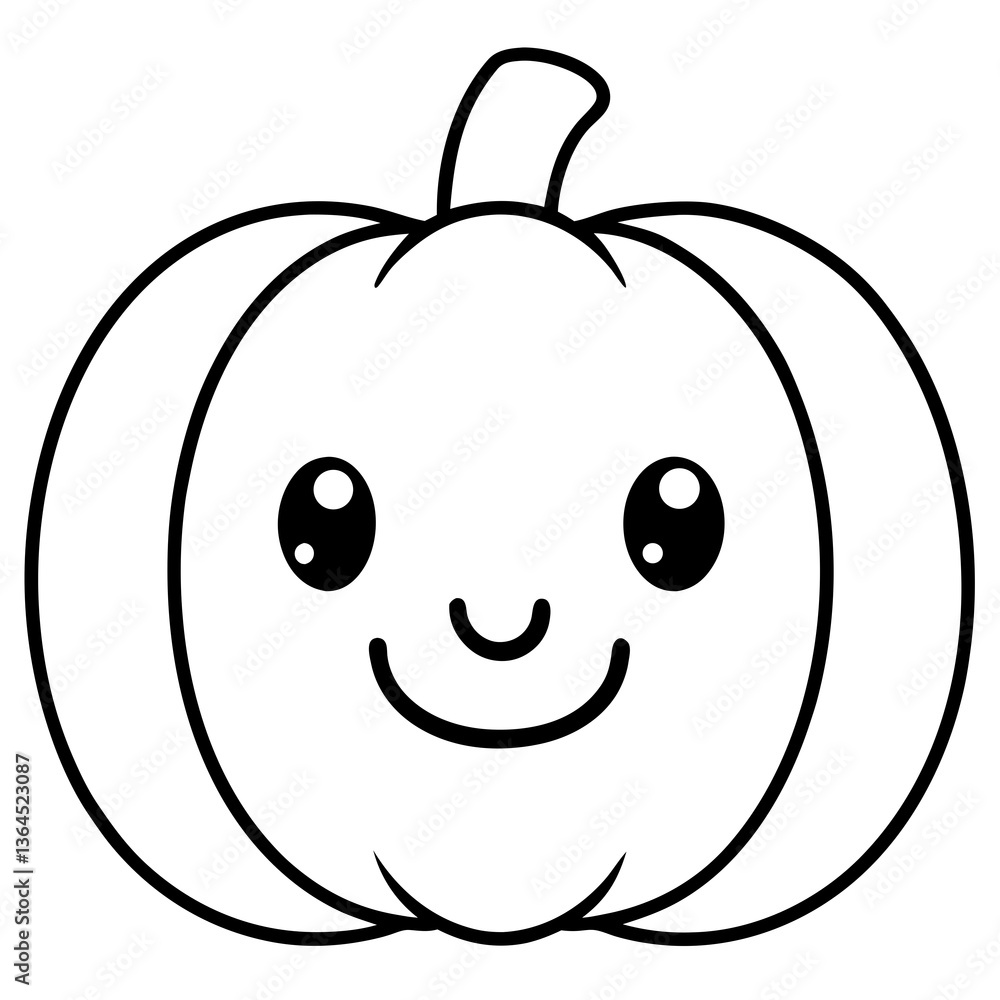 Fototapeta premium Cute kawaii style pumpkin face line art vector illustration